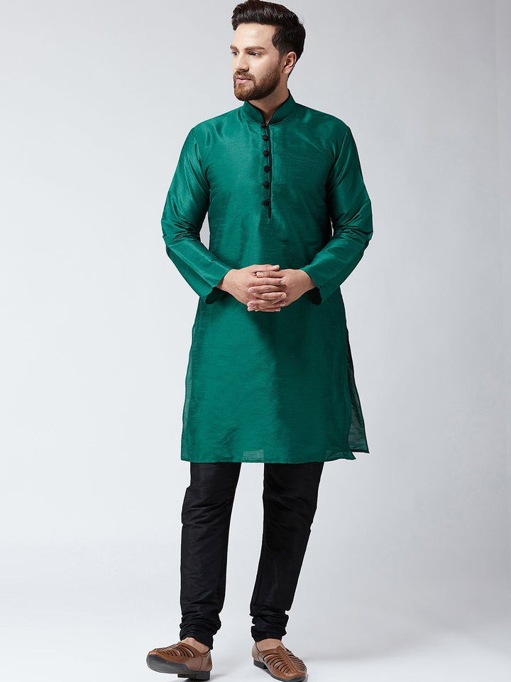 SOJANYA Men Green Solid Straight Kurta