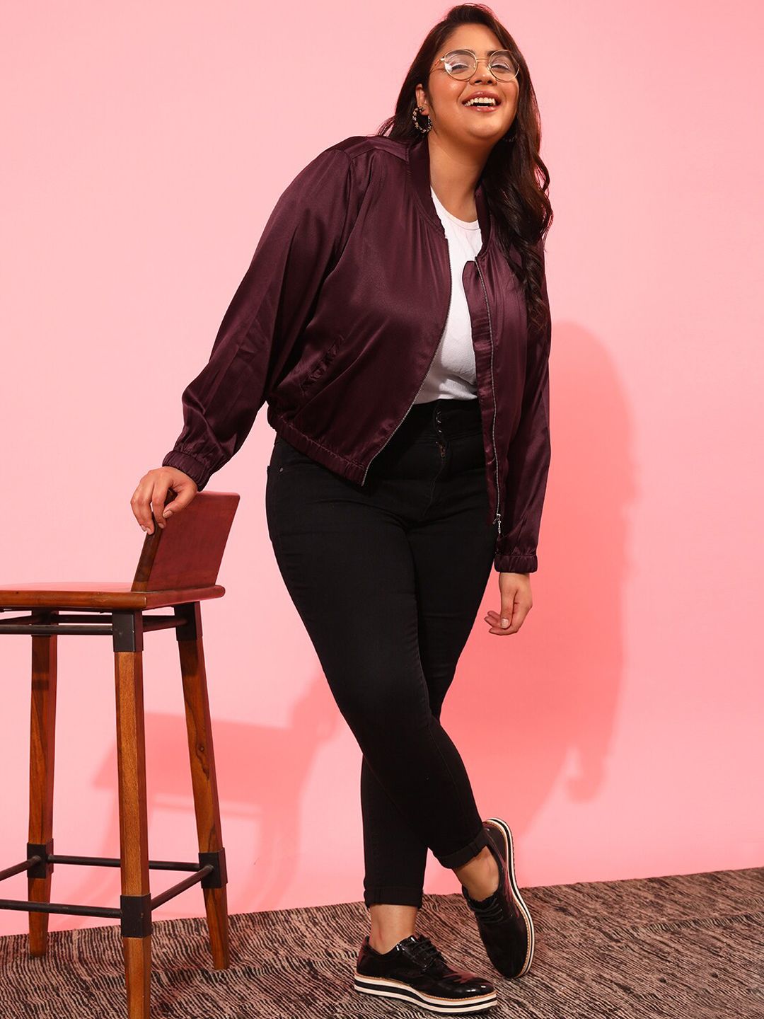 CURVY STREET Plus Size Stand Collar Sporty Jacket
