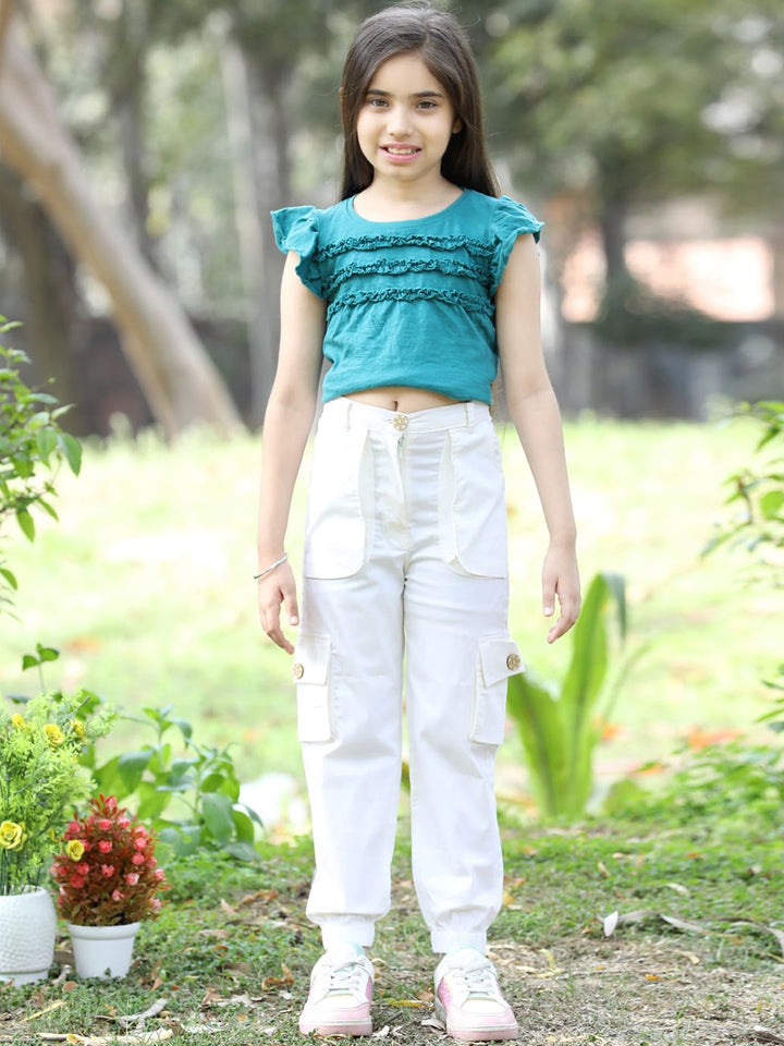 Cutiekins Girls Cotton Mid-Rise Flat-Front Plain Cargos Trousers