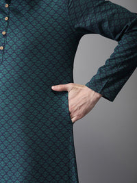 Anouk Men Green & Black Self Design Kurta with Pyjamas