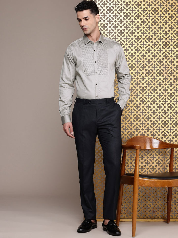 House of Pataudi Pure Cotton Geometric Embroidered Party Shirt
