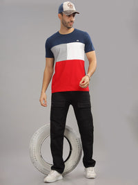 ADRO Colourblocked Regular Fit Cotton T-shirt