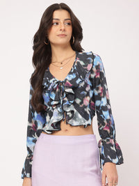 DressBerry Dainty Delights Ruffled Dobby Weave Crop Top