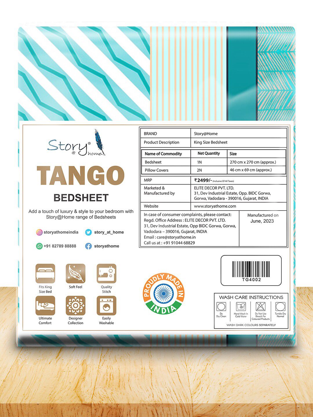 Story@home Tango Blue & Black Floral Microfiber King Bedsheet with 2 Pillow Covers