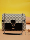 Berrylush Off White Checked Structured Sling Bag