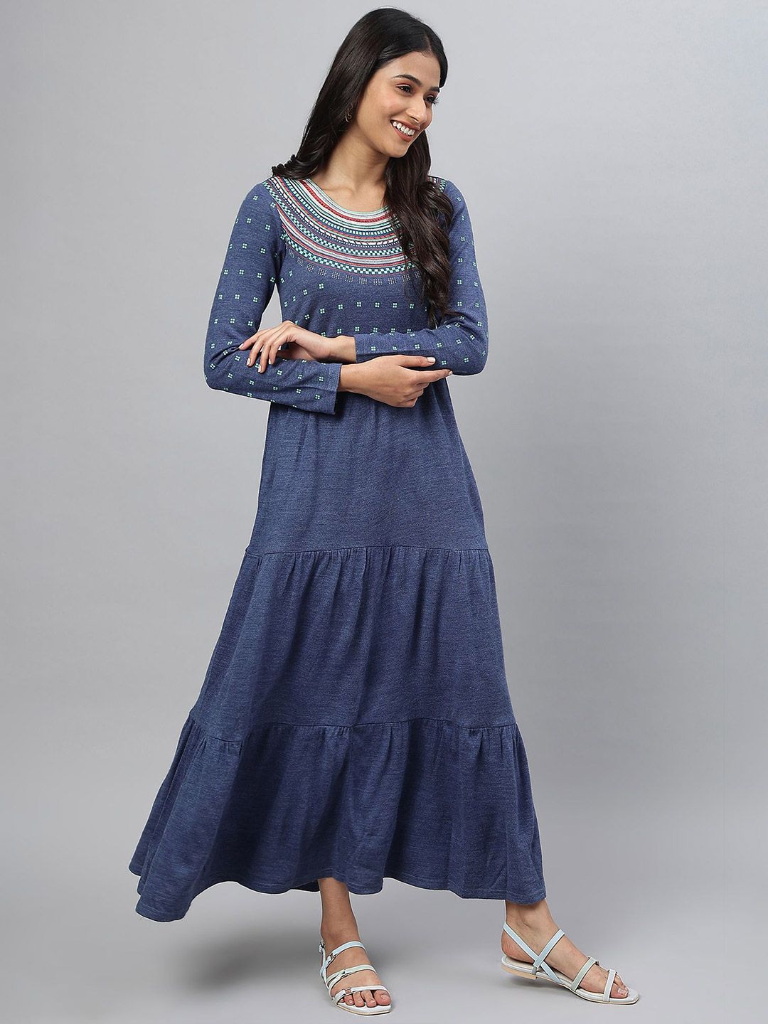 AURELIA Women Printed Winter Wear Maxi Dress