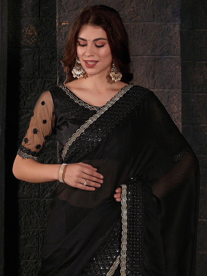 Saree mall Beads and Stones Poly Chiffon Sarees
