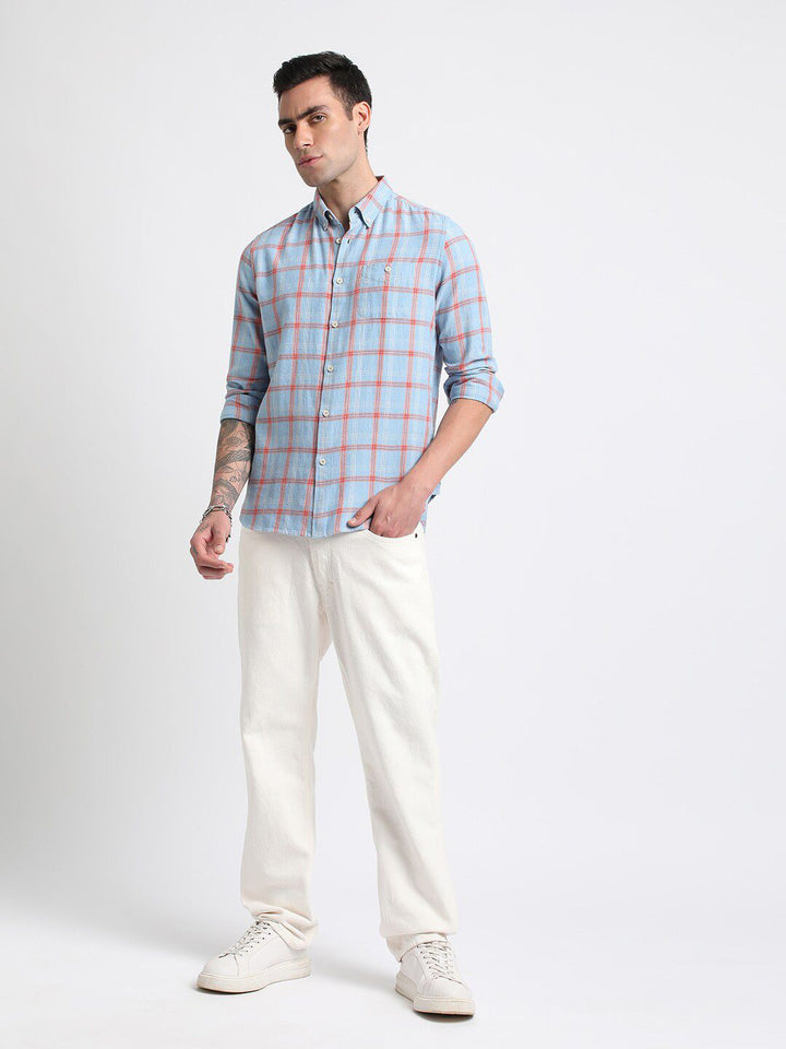 THE BEAR HOUSE Slim Fit Windowpane Checks Twill Pure Cotton Casual Shirt