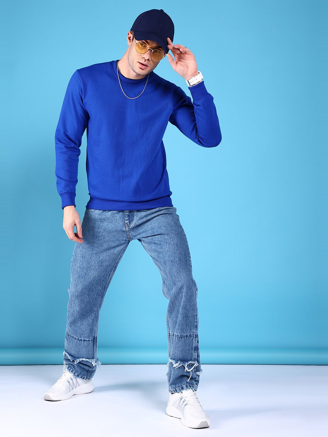 The Indian Garage Co Men Blue Solid Sweatshirt