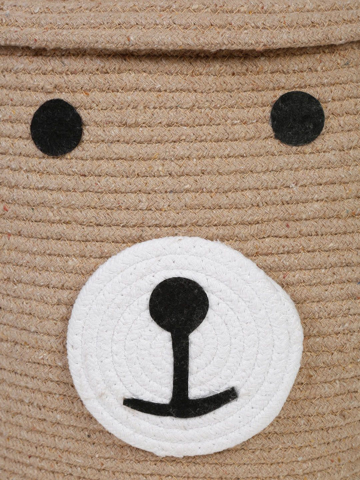 HOSTA HOMES Kids Brown & White Cartoon Face Pure Cotton Laundry Bag