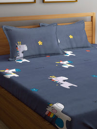 KLOTTHE Grey Graphic Polycotton 300 TC Dilengkapi Cadar King dengan 2 Sarung Bantal-98 x 89 inci