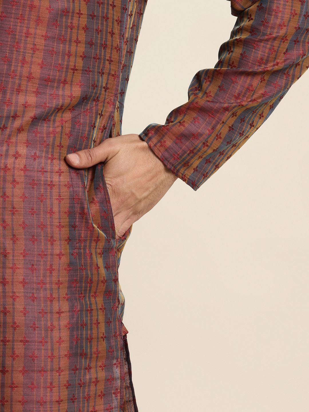 SOJANYA Men Silk Blend Ethnic Motifs Woven Design  Kurta