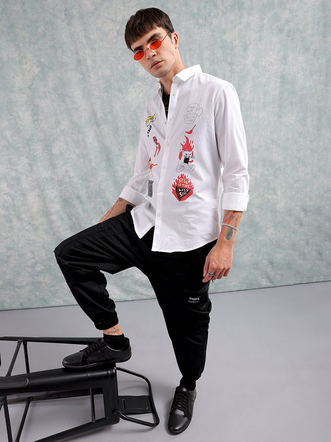 The Indian Garage Co Slim Fit Graphic Printed Cotton Shirt