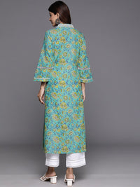 Varanga Floral Printed Flared Sleeves Thread Work Pure Cotton Kurta
