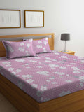 KLOTTHE Purple Floral Cotton Mesra Kulit 300 TC Dilengkapi Cadar King Halus dengan 2 Sarung Bantal-250 x 225 cm