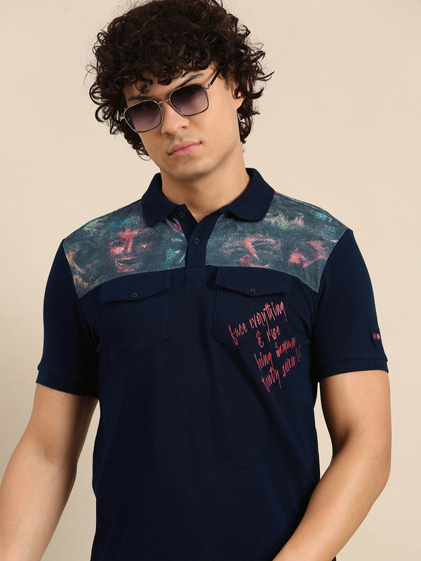 Being Human Men Typography Printed Polo Collar Pure Cotton Flap Pockets T-shirt