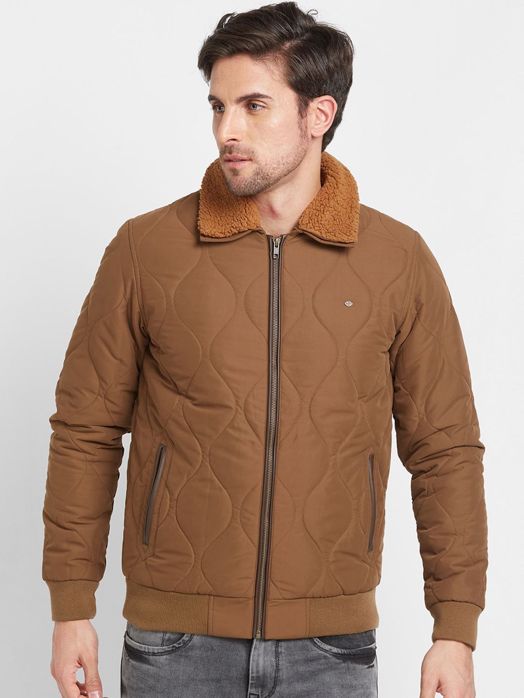 Being Human Spread Collar Faux Fur Trim Quilted Jacket