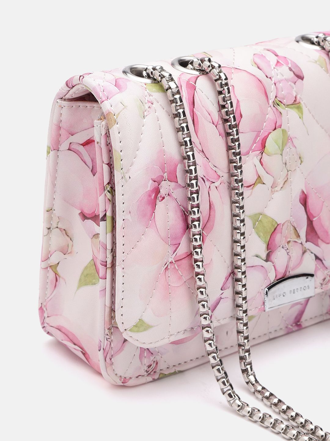 Lino Perros Floral Printed Structured Sling Bag with Quilted Detail