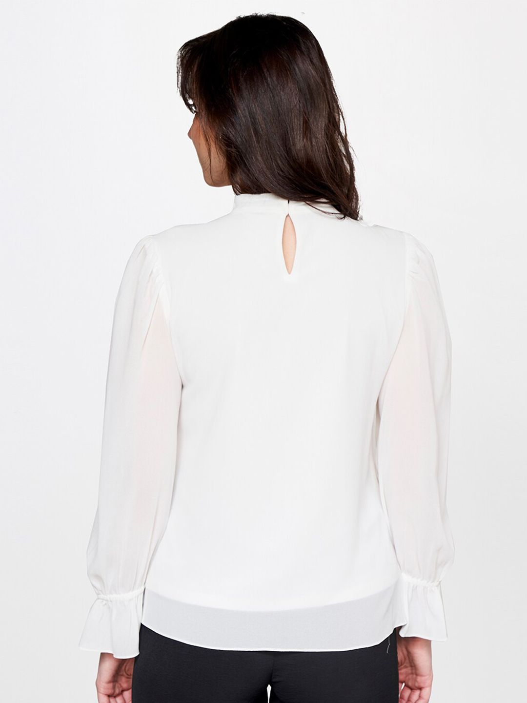 AND Embellished Tie-Up Neck Puff Sleeves Top