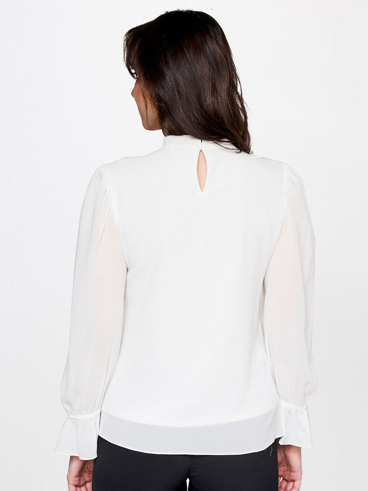 AND Embellished Tie-Up Neck Puff Sleeves Top