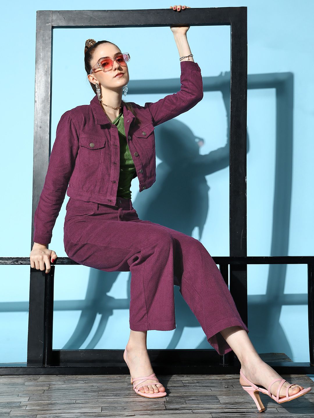 SASSAFRAS Women  Purple Solid Corduroy Jacket