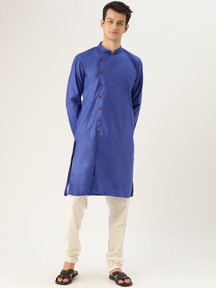 SOJANYA Men Blue Solid Angrakha Straight Kurta