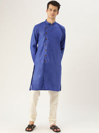 SOJANYA Men Blue Solid Angrakha Straight Kurta