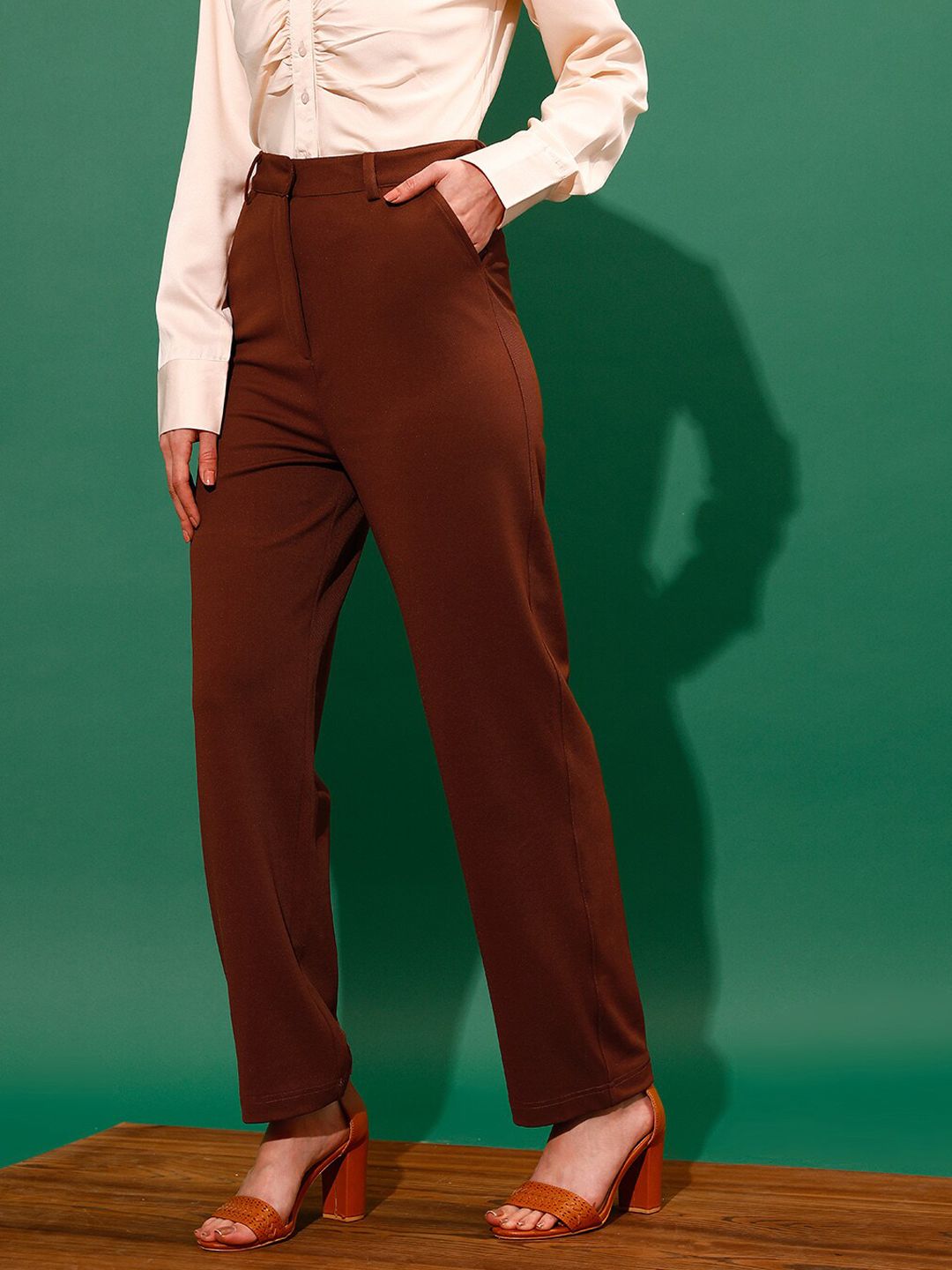 STREET 9 Women Mid-Rise Flat-Front Plain Loose Fit Trousers