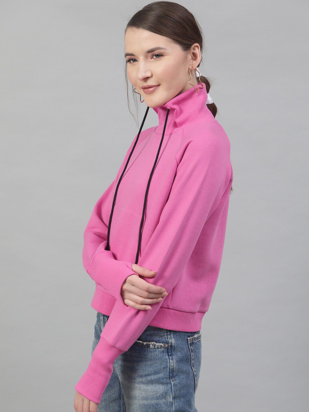 STREET 9 Women Pink Solid Hooded Sweatshirt