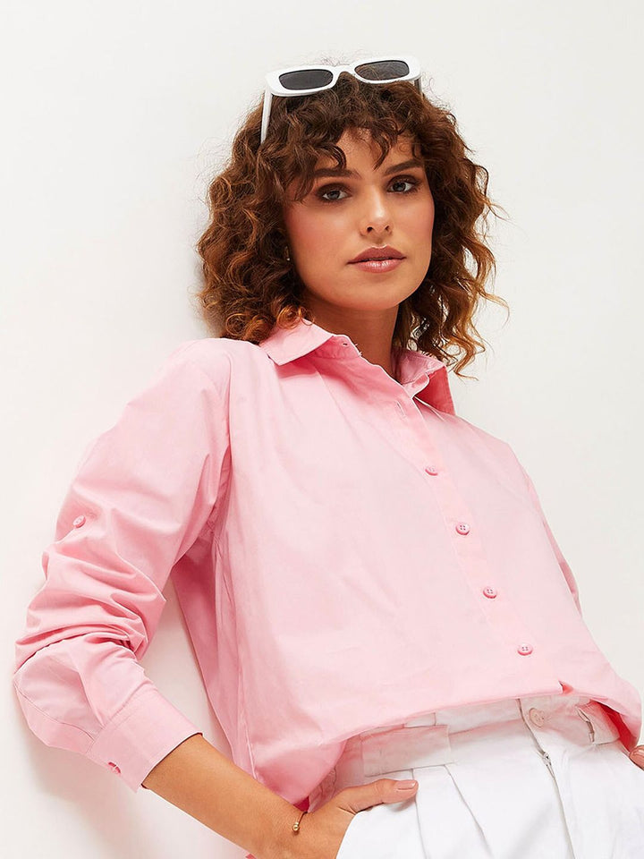 SASSAFRAS Pink Comfort Oversized Long Sleeves Pure Cotton Casual Shirt