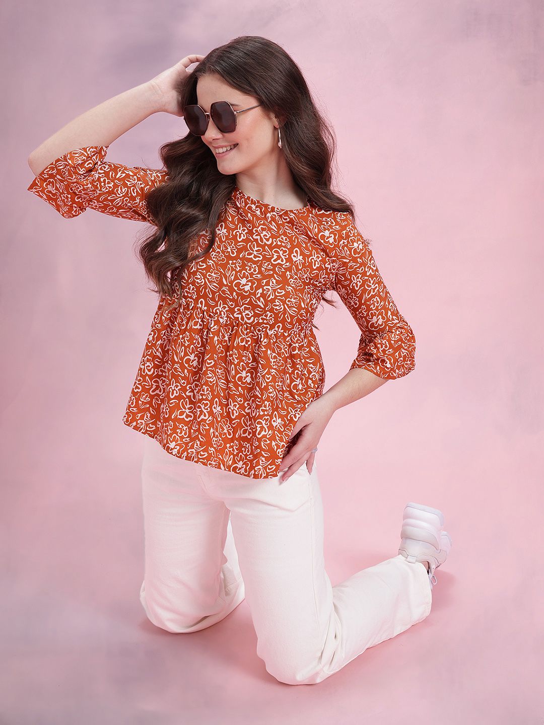 DressBerry Floral Print Bell Sleeve Empire Top