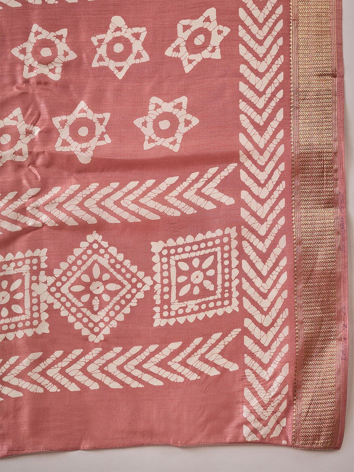 Saree mall Floral Zari Block Print Ready to Wear Sarees