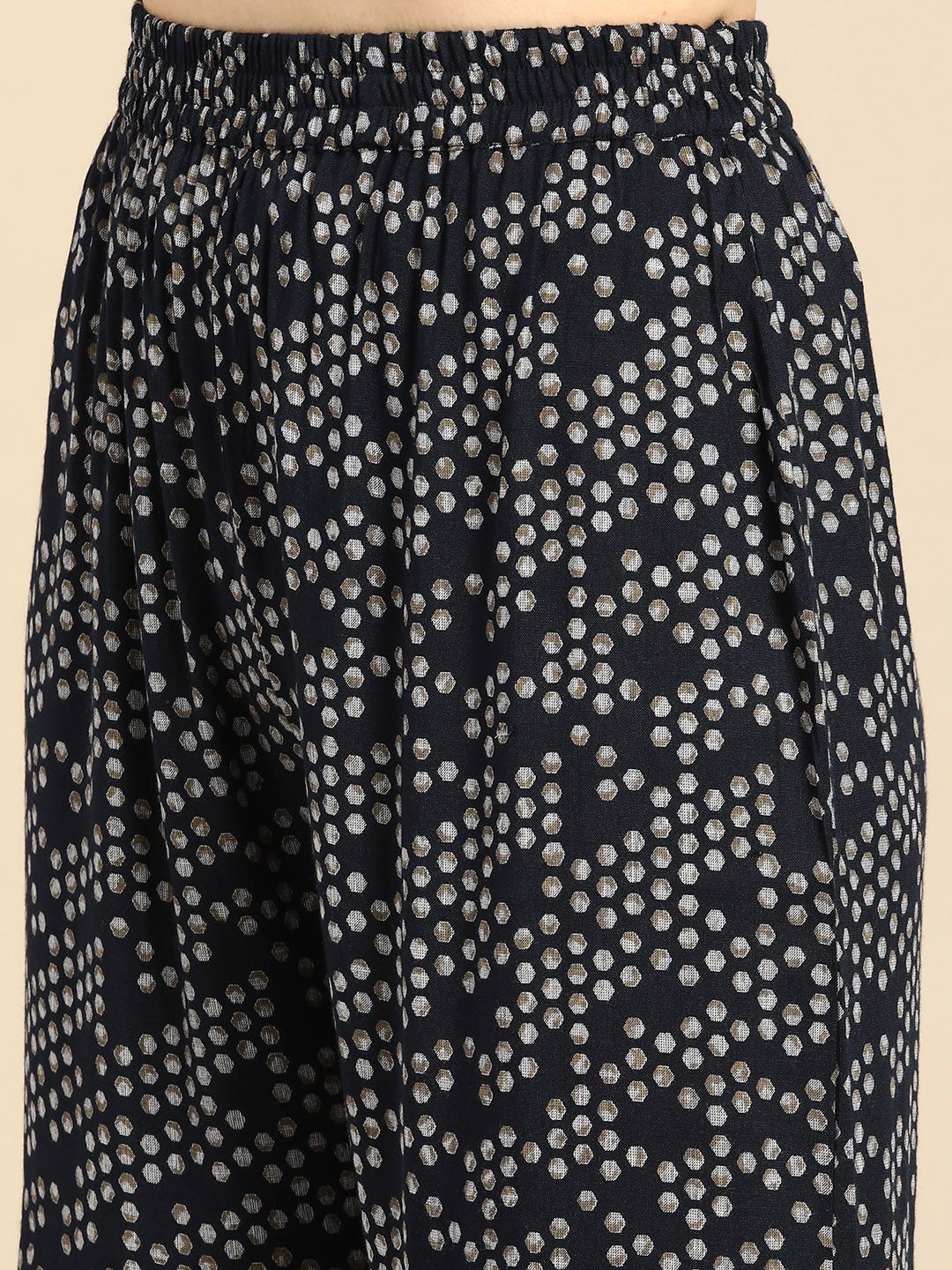 Anouk Women Navy Blue & Grey Ethnic Motifs Printed Kurta with Sharara & Dupatta