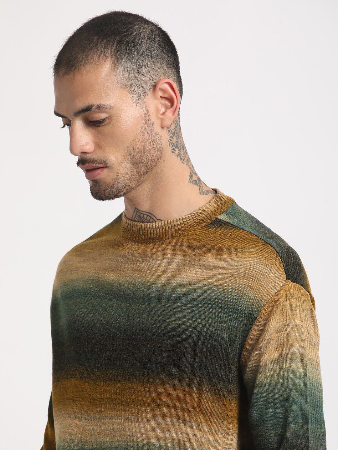 THE BEAR HOUSE Striped Drop-Shoulder Sleeves Acrylic Pullover Sweatshirt