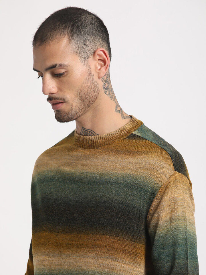 THE BEAR HOUSE Striped Drop-Shoulder Sleeves Acrylic Pullover Sweatshirt