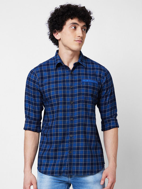 Spykar Men Tartan Memeriksa Kaat Kaat Kain Kain