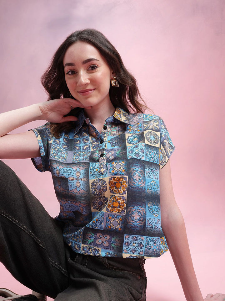 DressBerry Ethnic Motifs Print Extended Sleeves Shirt Style Top