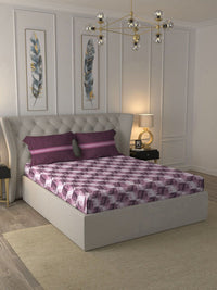 MYTRIDENT Taupe  White Geometric Pure Cotton 144 TC Queen Bedsheet With 2 Pillow Covers