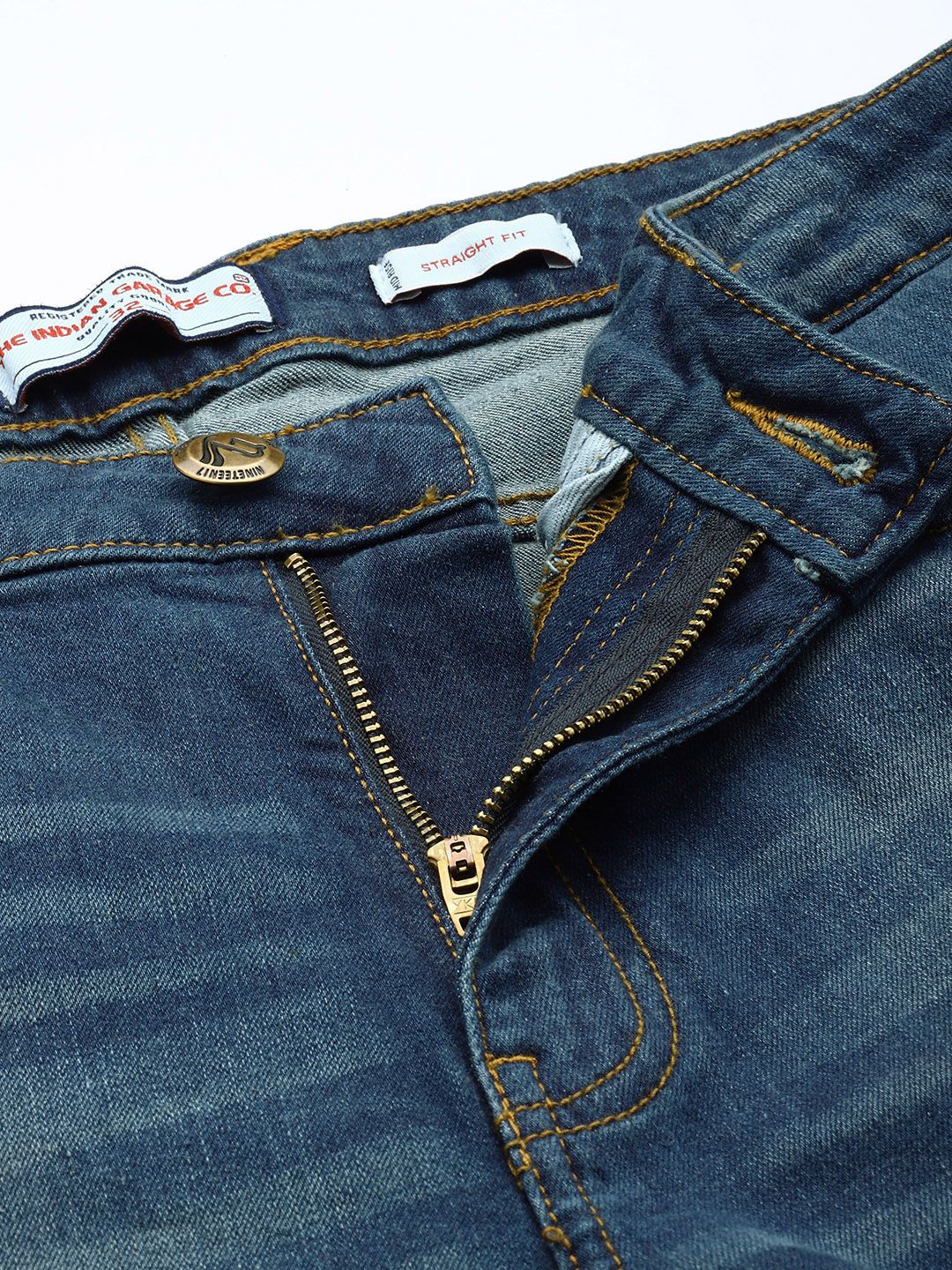 The Indian Garage Co. Men Straight Fit Heavy Fade Stretchable Jeans