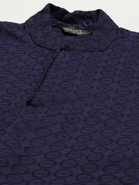 SOJANYA Men Navy Blue Ethnic Motifs Pure Cotton Kurta with Churidar & Nehru Jacket