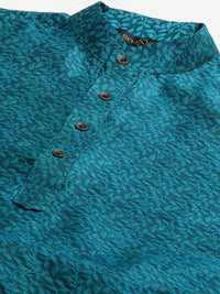 SOJANYA Men Teal Blue & Green Woven Design Kurta with Churidar & Nehru Jacket