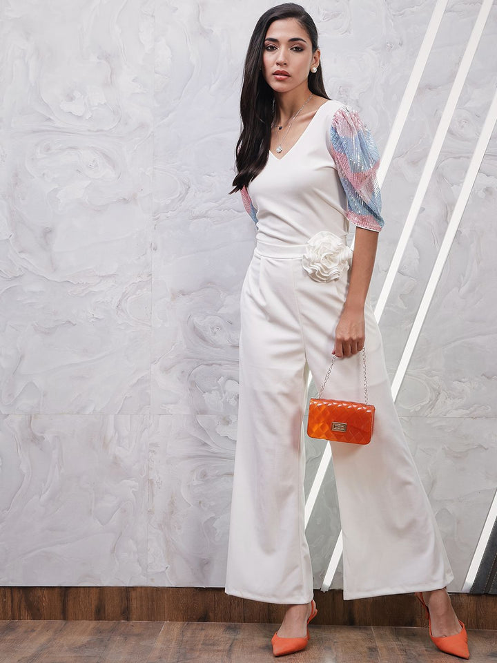 Athena White V-Neck Puff Sleeve Top