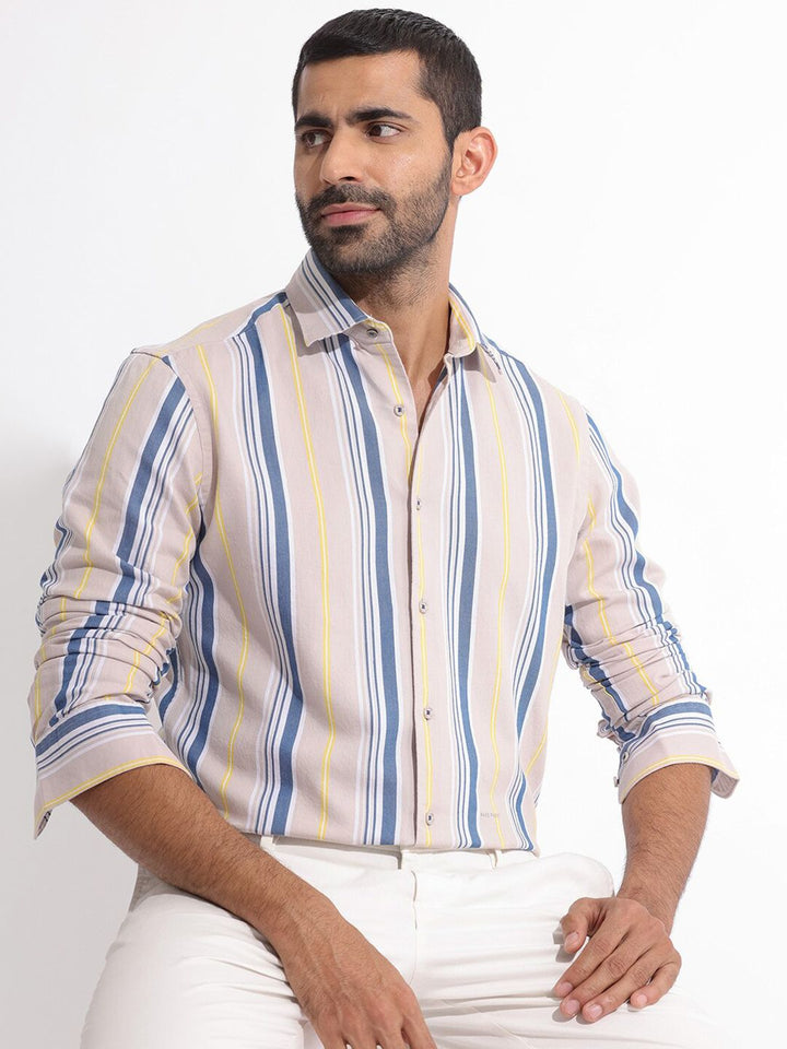 RARE RABBIT Men Purit Striped Slim Fit Classic Shirt