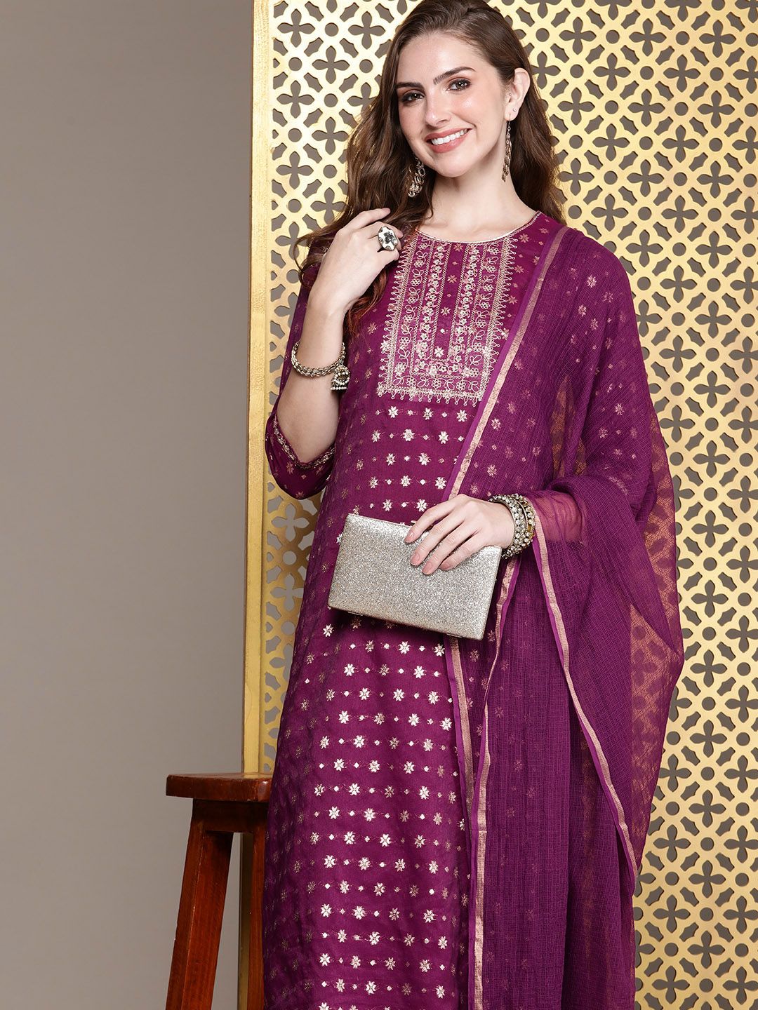 House of Pataudi Women Jashn Ethnic Motifs Yoke Design Kurta with Salwar & Dupatta