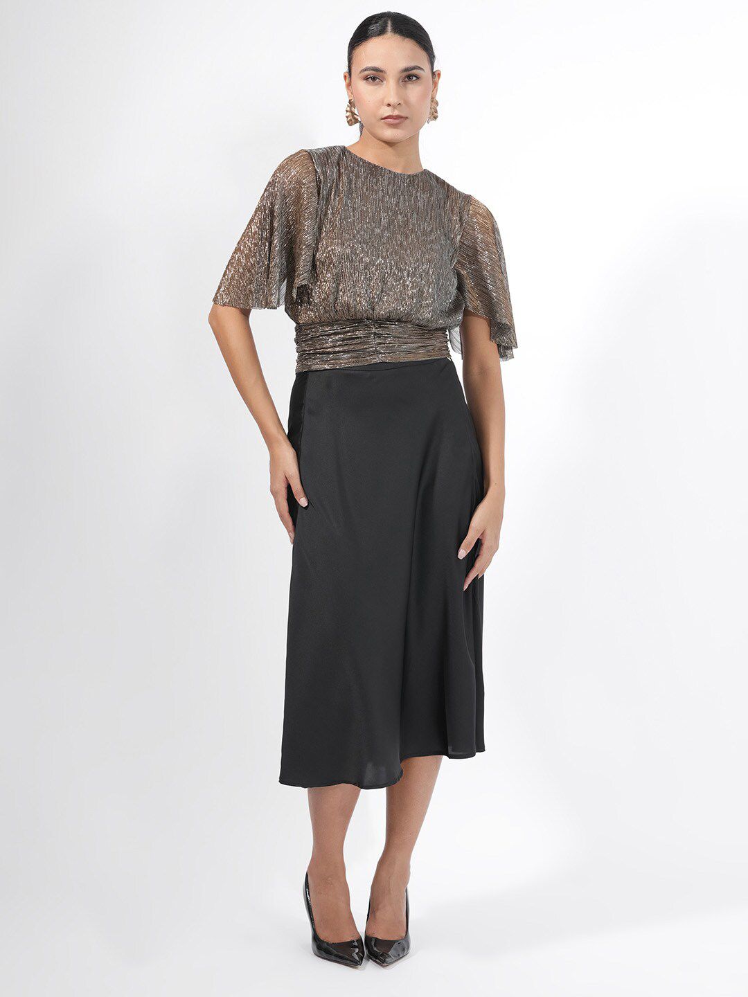 RAREISM Embellished Flared sleeves Bling & Sparkly Blouson Top