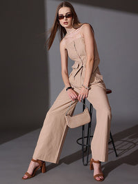 STREET 9 Solid Off Shoulder Shirt With Flared Trousers Co-Ords