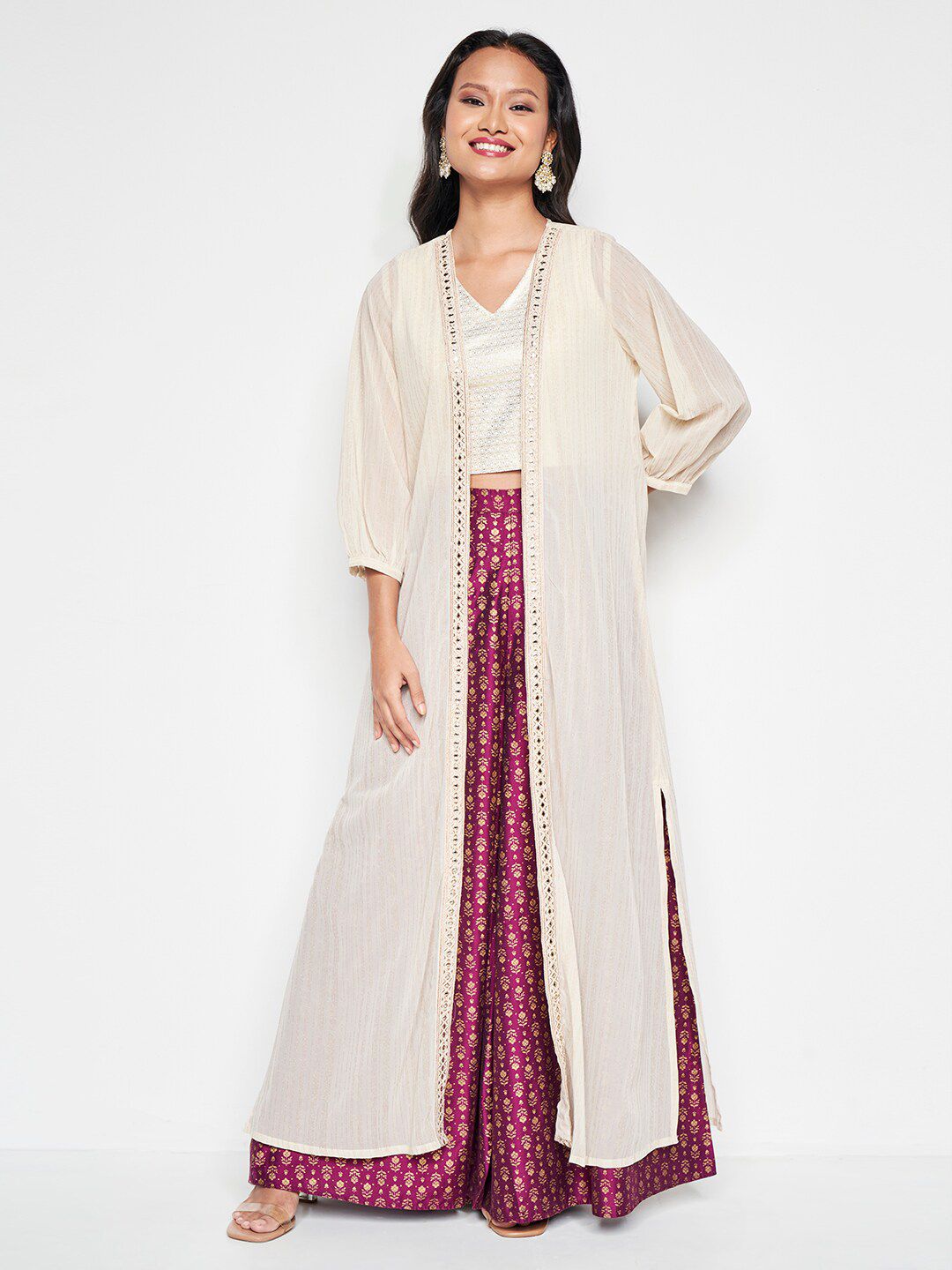 Global Desi Embellished Longline Open Front Shrug