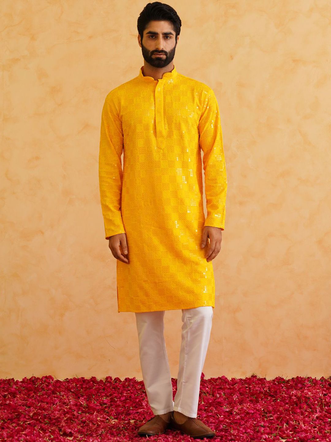 SOJANYA Kurta Lurus Bersulam Labuci Mandarin Kapas Bersulam