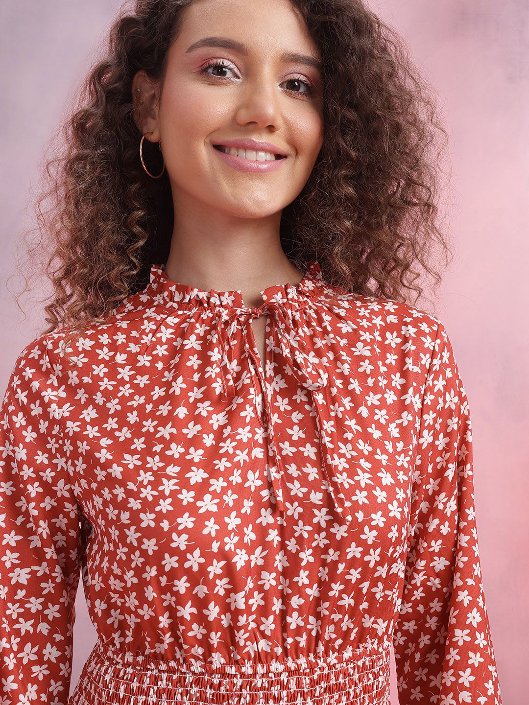 DressBerry Floral Print Smocked A-Line Dress
