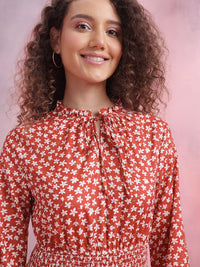 DressBerry Floral Print Smocked A-Line Dress